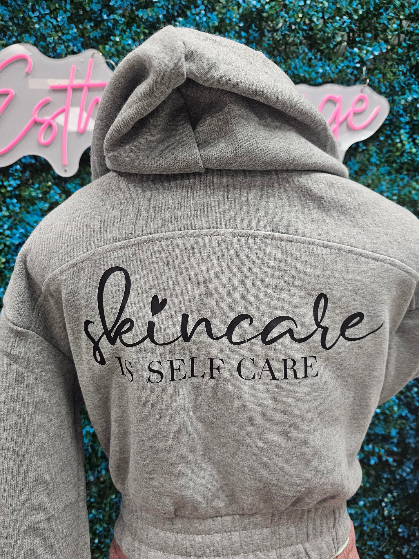 "Esthetician- Skincare is Self Care" Crop Sweatshirt Set GREY